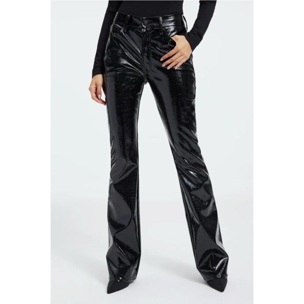 Good American Good Classic Boot Cut Pants Vinyl Faux Leather High Rise Black 6 - Picture 4 of 14
